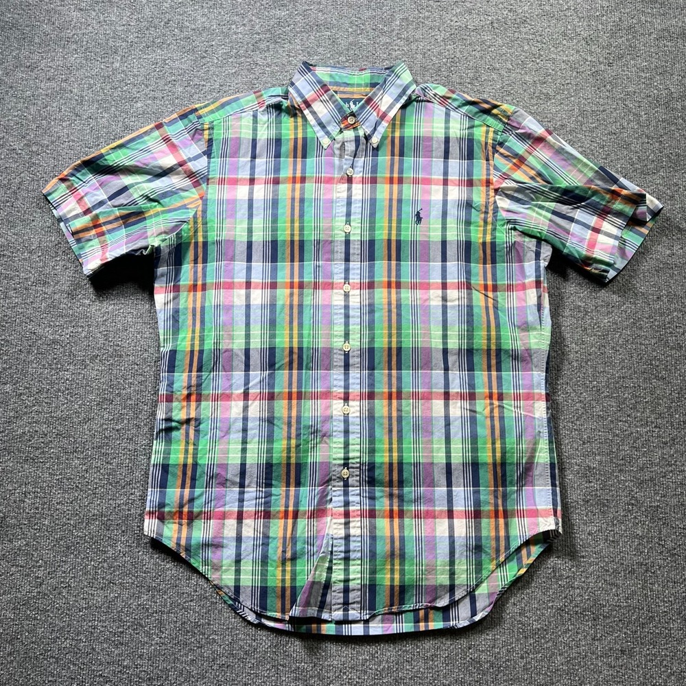 Polo Ralph Lauren Shirt Mens M Multicolor Plaid Classic Fit Button Short Sleeve